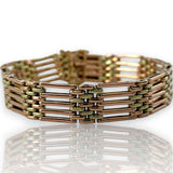 Antique 1908-1927 Russian Solid 14kt Two-Tone Yellow and Rose Gold Bracelet with Safety Chain and Figure 8 Safety Clasp Kokoshnik Hallmarked 7.5" Length