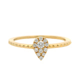 Djula Solid 18kt Yellow Gold Drop Pear 0.13ctw Diamond Cluster Textured Band Ring Size 6