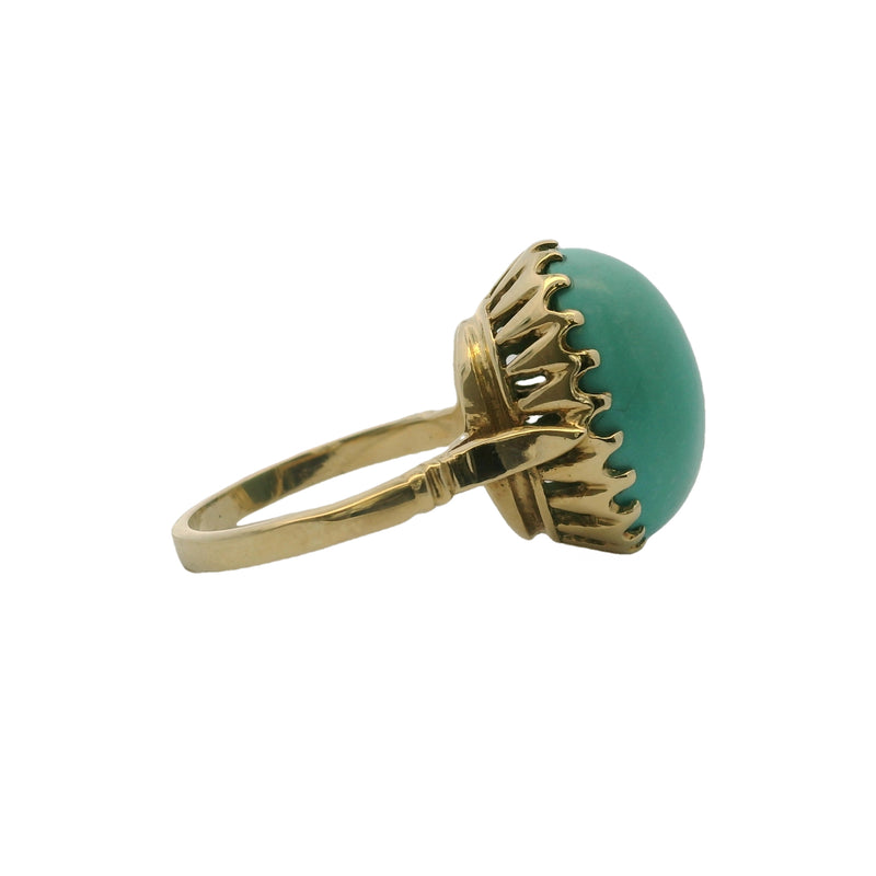 Late Victorian 18kt Yellow Gold Cabochon Turquoise Solitaire Ring Size 7.5