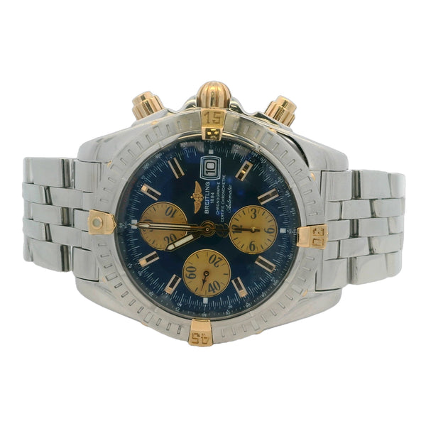 Breitling Chronomat Evolution B13356 44mm Steel 18k Chronograph Blue Watch