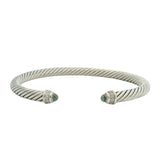 David Yurman 925 Sterling Silver Prasiolite and Diamond 5mm Cuff Bracelet 6.5"