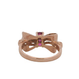Vintage 1930s Solid 14kt Rose Gold Retro Bow Ring With 3 Pink Rubies Size 7