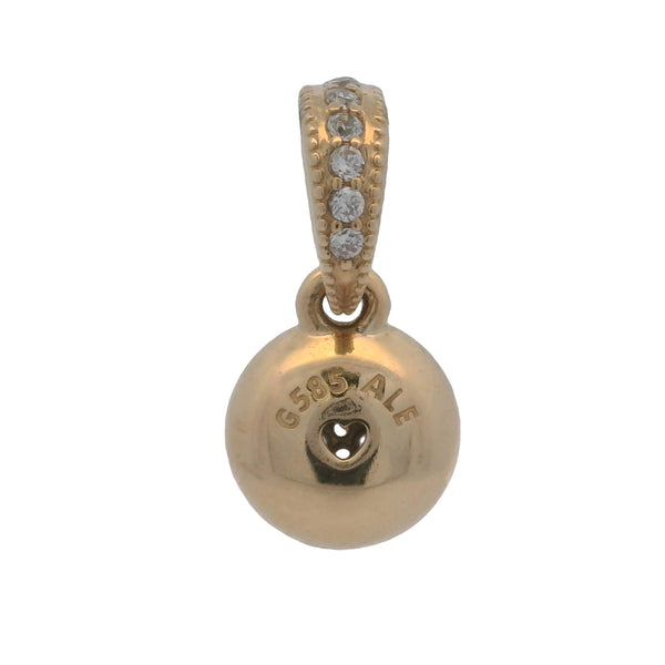 Charm de gota deslumbrante de Pandora retirado en oro amarillo macizo de 14 kt y circonita cúbica.