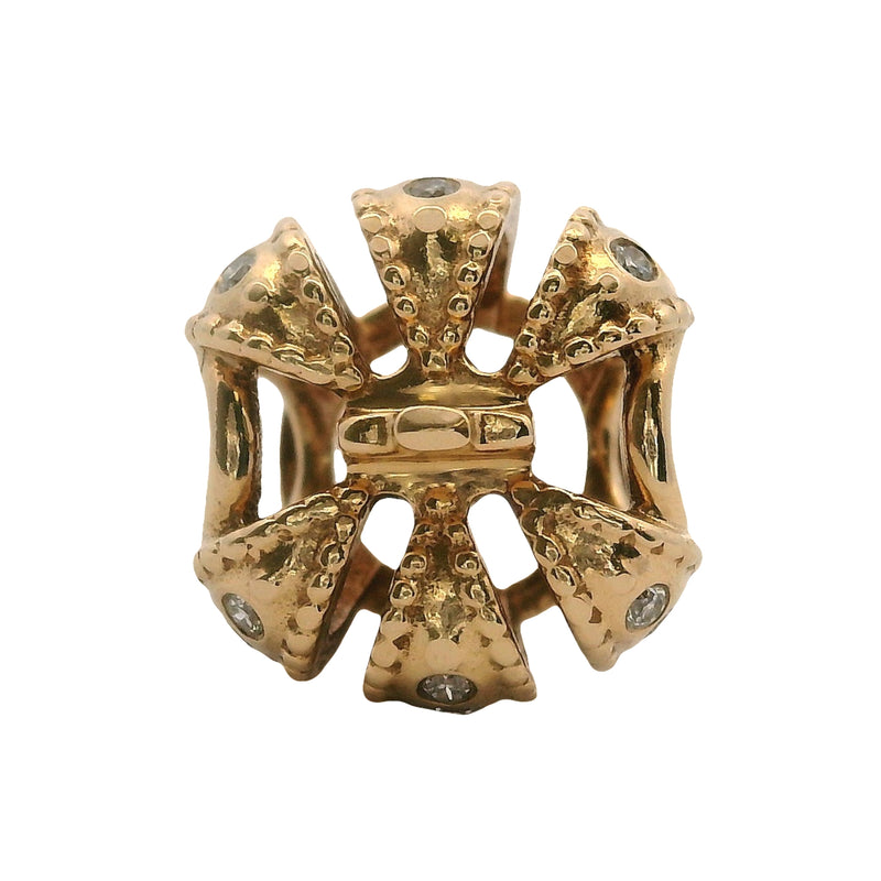 Pandora Retired Rare 14kt Yellow Gold Majestic Crown Slider/Spacer Charm with Natural Diamonds