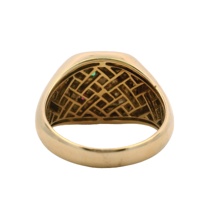 Retired EFFY 14kt Yellow Gold Panther Signet Ring with Emerald and Ruby Size 10