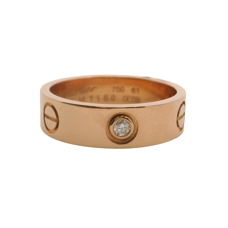 Vintage Cartier Classic Solid 18kt Rose Gold Love Ring with Single 0.06ct Diamond Size 61 9.5