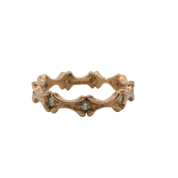 Vintage Leslie Gwenn Unique 18kt Rose Gold and Diamond Scalloped Eternity Band Ring Size 7.5