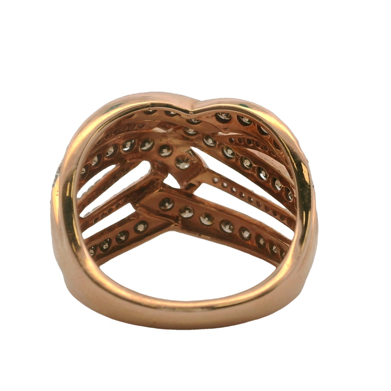 JWBR 10kt Rose Gold and Cognac and White Diamond 16mm Wide Twist Cocktail Ring Size 7