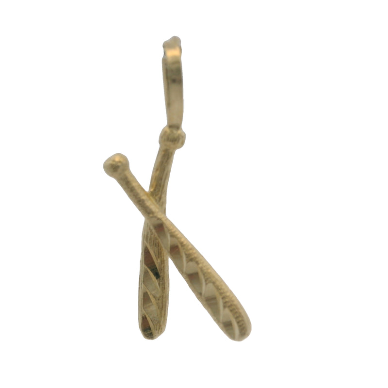 Vintage Solid 14kt Yellow Faceted Gold Two Crossed Baseball Bats Sports Charm