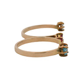 10kt Yellow Gold Double 2-Finger Wrap Ring with Blue White CZ Lab Ruby Size 10