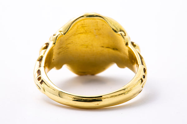 Roman Pedestal Columns Scroll Blank Signet Band 18K 750 Yellow Gold Ring 7 1/2