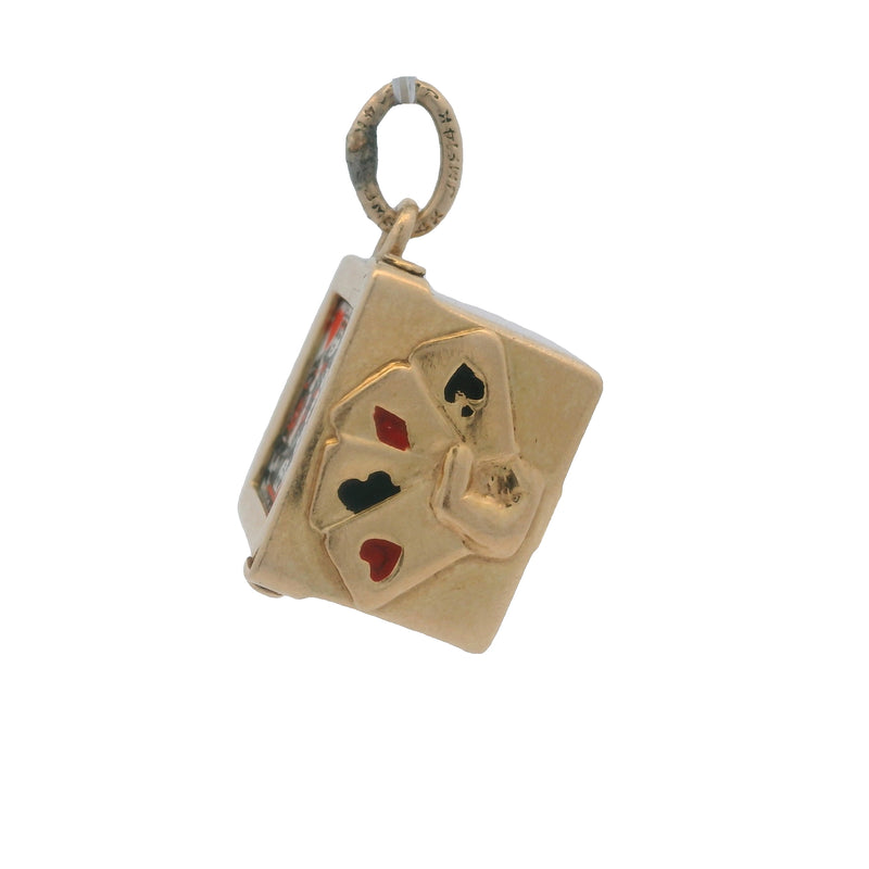 Vintage Solid 14kt Yellow Gold Mini Playing Card Deck With Openable Case Charm