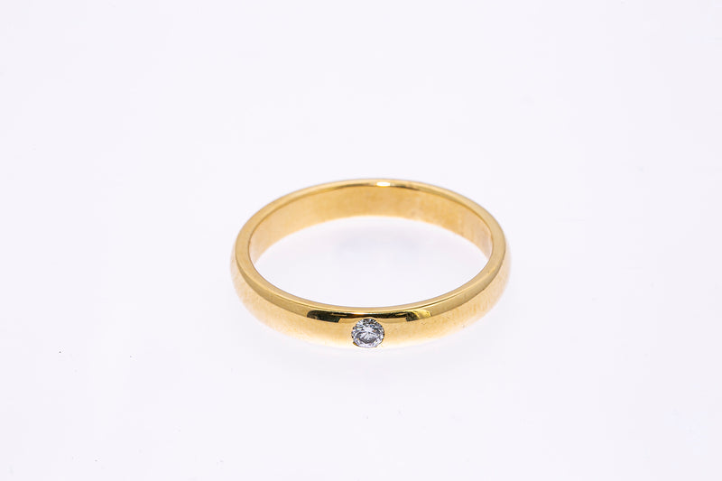 UnoAErre Diamond Solitaire Domed Band 18K 750 Yellow Gold Ring Size 11