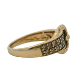 Le Vian Solid 14kt Yellow Gold and Brown and White Diamond Belt Buckle Ring Size 7