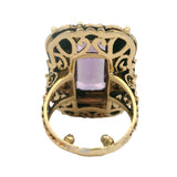 Vintage 1970-80s Victorian Revival Amethyst and Pearl Intricate Cocktail Statement Ring Size 5.5