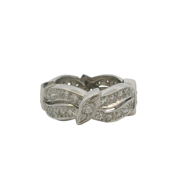 Vintage Mid-Century Solid Platinum and Diamond Retro Wavy Eternity Band Ring Size 3.5