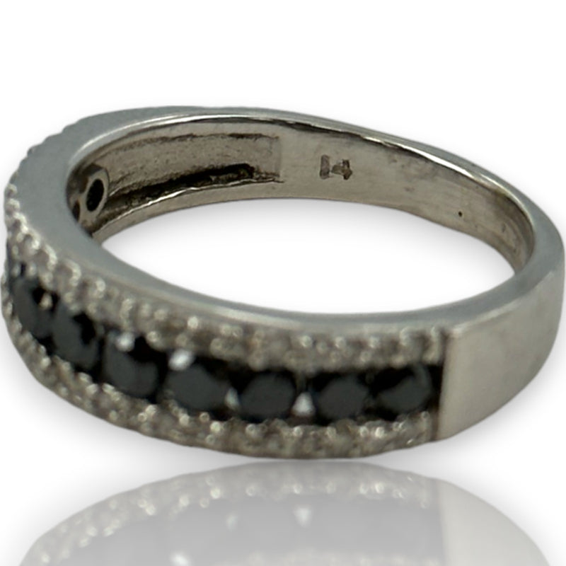 EFFY 14kt White Gold and Black and White Diamond Half-Eternity Ring Band