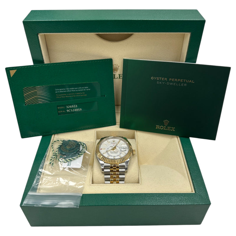 Rolex Sky Dweller 326933 42mm Steel & Gold White Dial Jubilee 2022 Watch Box & Papers