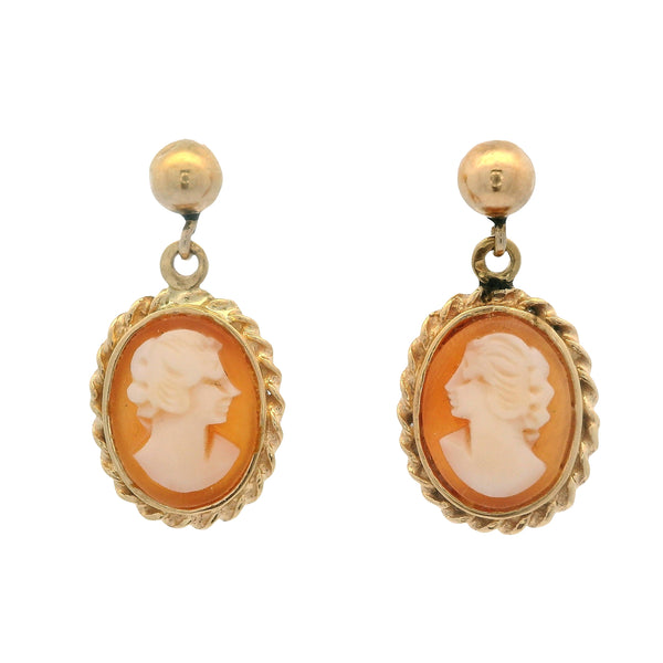 Vintage Solid 14kt Yellow Gold and Conch Shell Small Cameo Stud Earrings