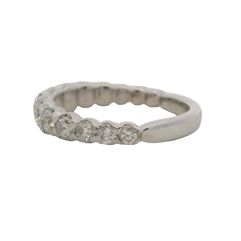 Solid 18kt White Gold and Graduated Diamond Half-Eternity Wedding Band Ring Size 3.5