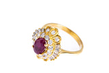 Natural Ruby & Diamond Cocktail Cluster 18K 750 Yellow Gold Ring Size