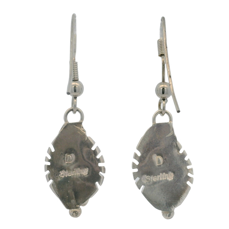 John Delvin Navajo Native American 925 Sterling Silver and Natural Green Turquoise Drop/Dangle Earrings