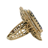 Vintage 1970-80s Victorian Revival Amethyst and Pearl Intricate Cocktail Statement Ring Size 5.5