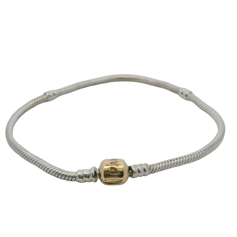 Pandora Moments 925 Sterling Silver Snake Chain with 14kt Yellow Gold Plated Clasp 8"