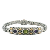 Vintage Samuel Benham 925 Sterling Silver 18k Yellow Gold Peridot and Amethyst 8" Bracelet
