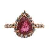 Solid 14kt Rose Gold Pear Cut Natural 1ct Ruby Ring with Diamond Halo Size 7