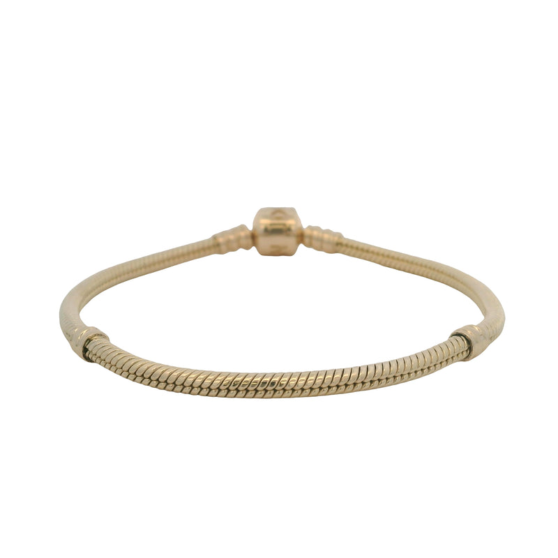 Pandora Solid 14kt Yellow Gold Snake Charm Bracelet With Stoppers and Cylinder Clasp 7.5"