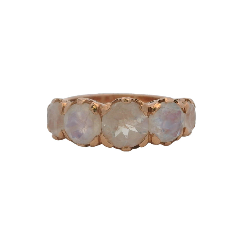 Nava Zahavi Solid 14kt Rose Gold Labradorite 5-Stone 8mm Wide Graduated Cocktail Ring Size 7
