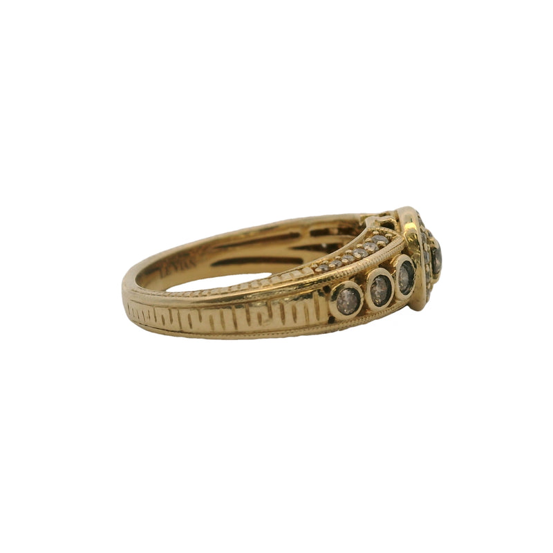 Le Vian Solid 14kt Yellow Gold Chocolate and Vanilla 0.52ctw Diamond Halo Statement Ring Size 7