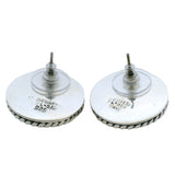 Mexican 925 Sterling Silver Taxco Round Button Rope 22.5mm Stud Earrings