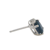 Solid 14kt White Gold Oval Natural Sapphire and Diamond Stud Earrings