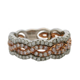 Solid 14kt White and Rose Gold Diamond Pave Twist 6.8mm Stackable Band Size 6
