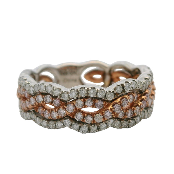 Solid 14kt White and Rose Gold Diamond Pave Twist 6.8mm Stackable Band Size 6