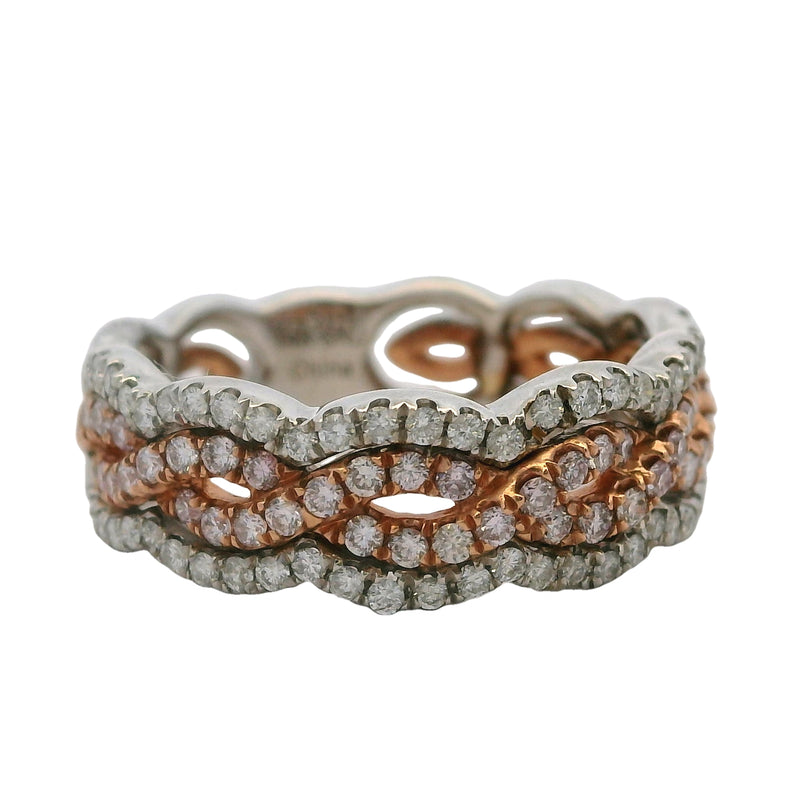 Solid 14kt White and Rose Gold Diamond Pave Twist 6.8mm Stackable Band Size 6