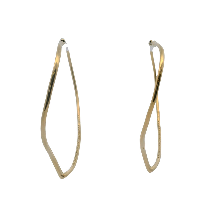 Vintage Tiffany & Co Elsa Peretti Solid 18kt Yellow Gold Open Heart Large Hoop Earrings