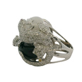 Unique Solid 18kt White Gold Statement Ring With 3.33ctw Diamond Lizards On Onyx and Quartz Rocks with Ruby Eyes