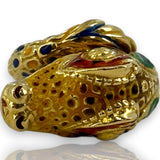 Vintage 1970s-80s 18kt Yellow Gold and Painted Enamel Lizard/Snake/Dragon Wrap Statement Ring Size 4 Made in Italy