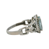 LeVian Solid 14kt White Gold 2ct Aquamarine Cocktail Ring with Diamond Halo Size 8