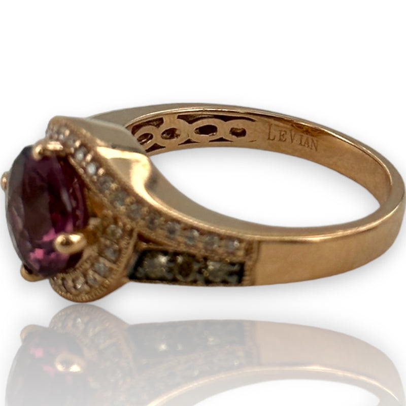 LeVian Solid 14kt Solid Rose Gold and Purple Garnet (Umbalite) Ring with Champagne and White Vanilla Diamond Accents Size 7