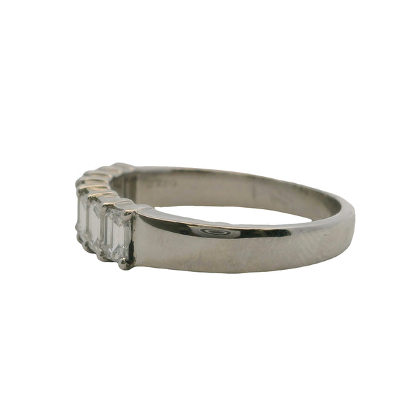 Vintage Solid Platinum and 3ctw Emerald Natural Diamonds Half-Eternity 5mm Wedding Band Ring Size 8.5