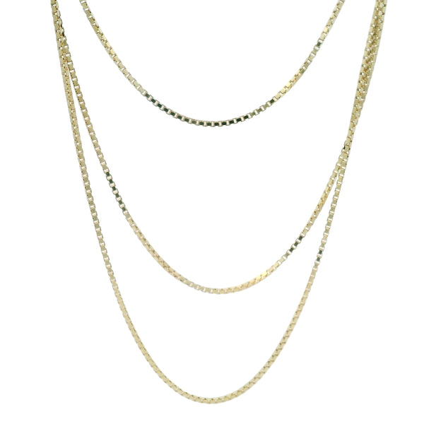 Vintage UnoAerre 14kt Yellow Gold Triple Strand 1mm Box Chain 23-27" Long Necklace
