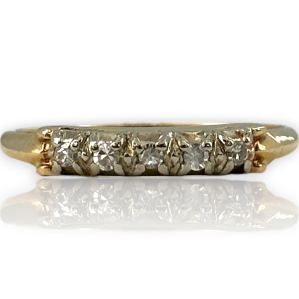 Vintage Granat Bros 1950s "First Lady" Collection 14kt Yellow Gold 5-Stone Diamond Wedding Accent Band Ring Size 8.5