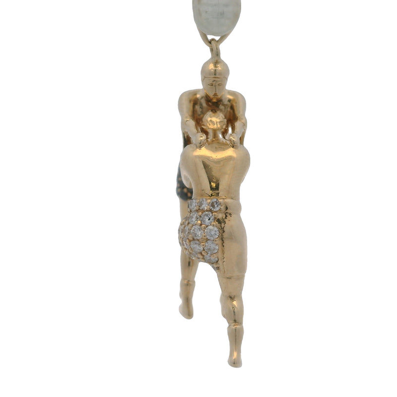 14kt Solid Yellow Gold Brazilian Jiu-Jitsu Boxing Men Black and White CZ Pendant