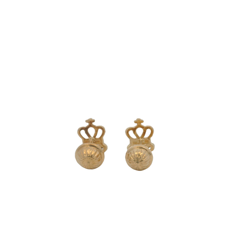 Solid 18k Yellow Gold and CZ Cubic Zirconia Crown Pierced Screw-Back Stud Earrings