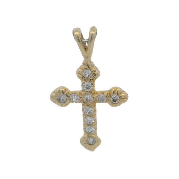 14kt Yellow Gold and Cubic Zirconia 1" Long Cross Pendant