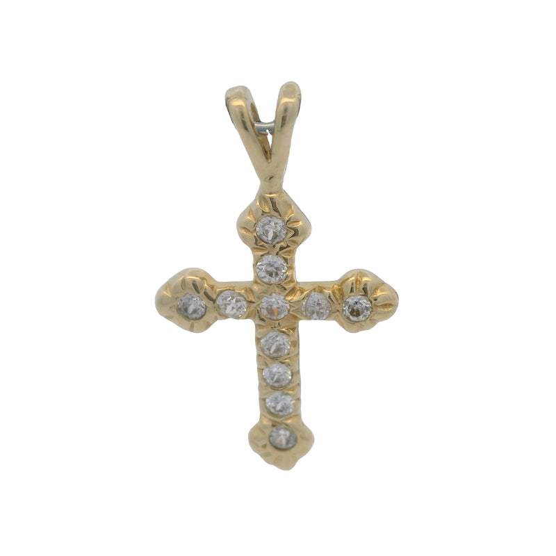 14kt Yellow Gold and Cubic Zirconia 1" Long Cross Pendant